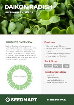 Daikon Radish Microgreens | Technical Data Sheet | Seedmart Australia