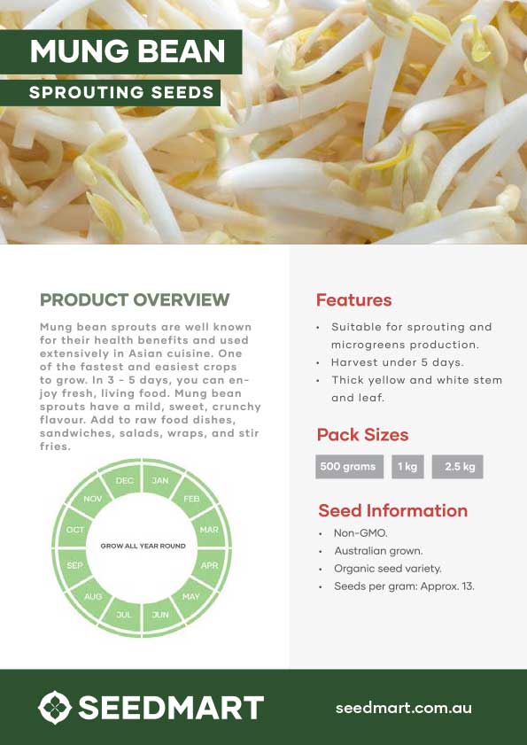 Mung Bean Sprouting Seeds | Technical Data Sheet | Thumbnail | Seedmart Australia