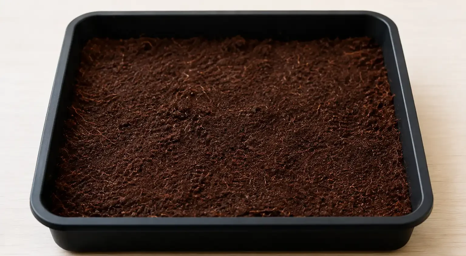Step 3: Prepare the tray by adding 2–4 cm of growing medium and leveling the surface (image shows a filled seed tray).